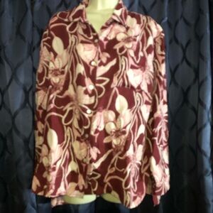 Magaschoni Burgundy Floral Linen Top Medium